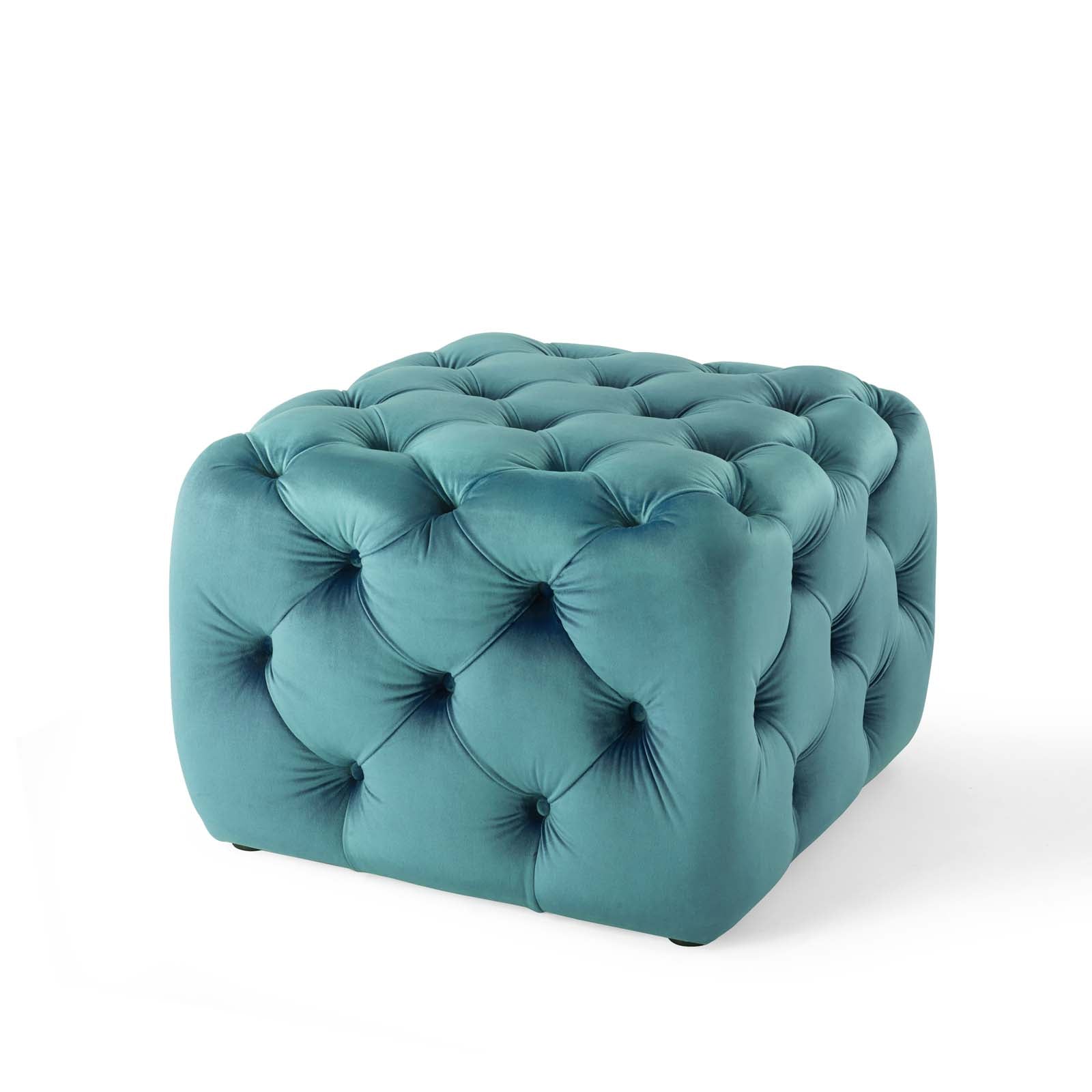 Amour Tufted Button Square Performance Velvet Ottoman