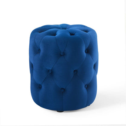 Amour Tufted Button Round Performance Velvet Ottoman