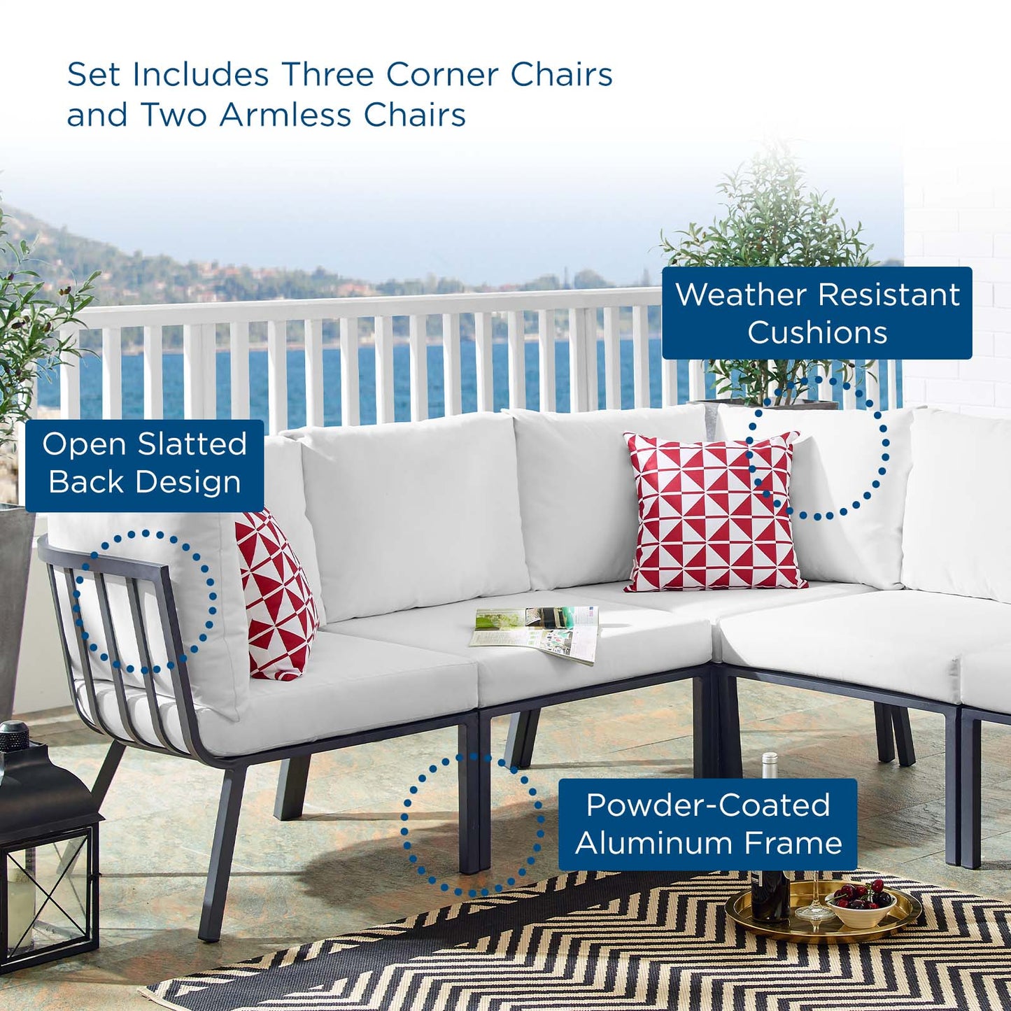 Riverside 5 Piece Outdoor Patio Aluminum Sectional