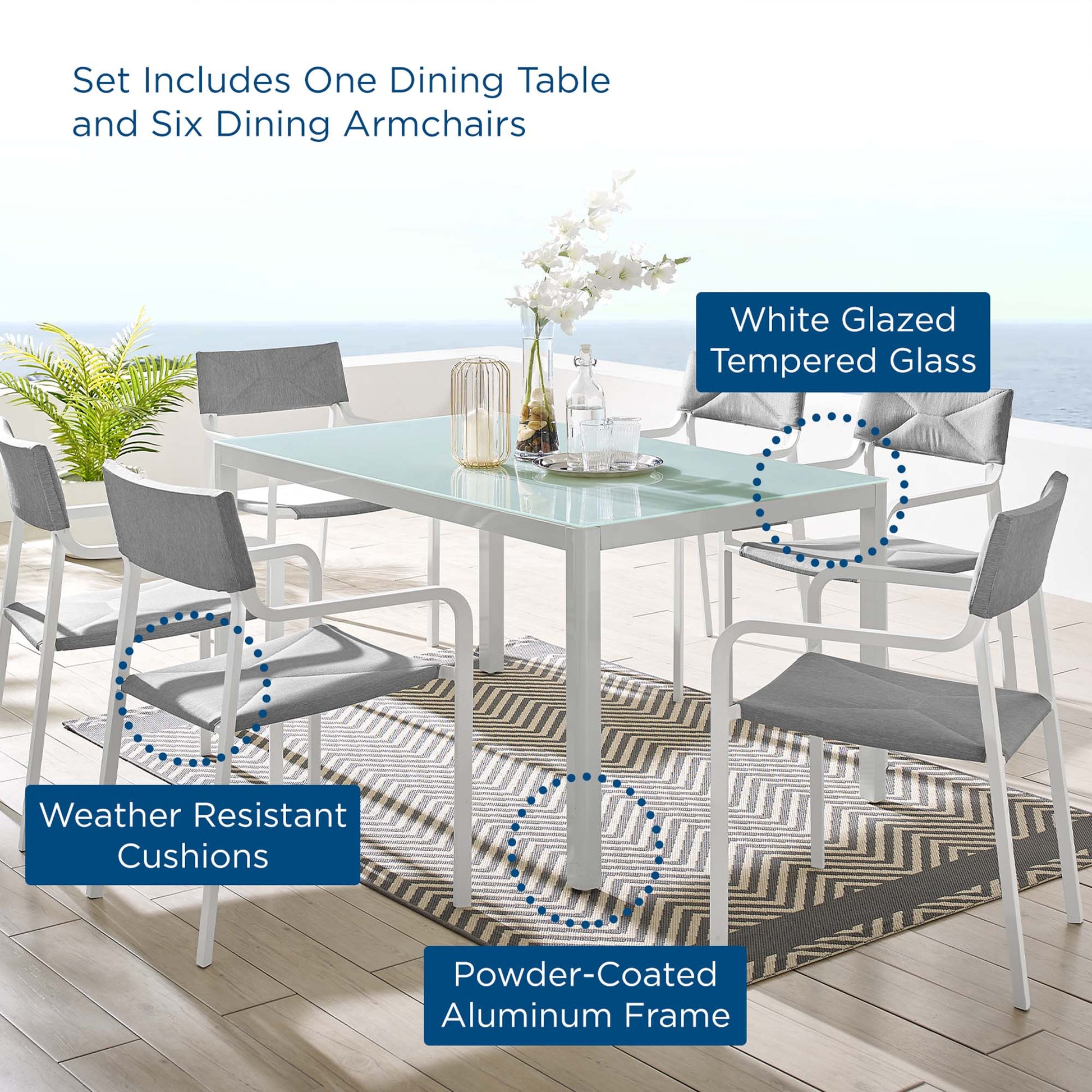 Raleigh 7 Piece Outdoor Patio Aluminum Dining Set