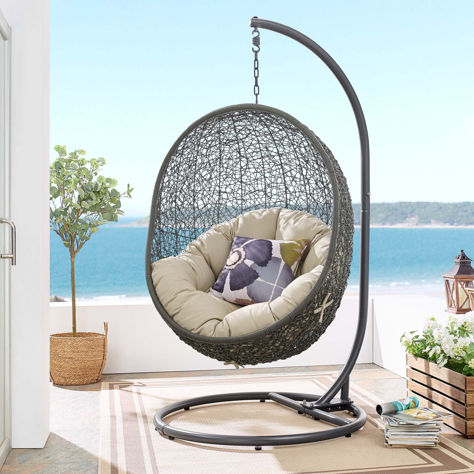 Hide Outdoor Patio Sunbrella® Swing Chair With Stand