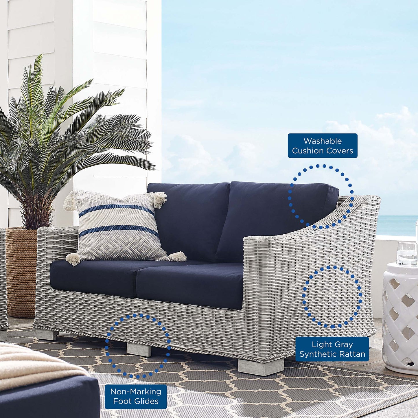 Conway Sunbrella® Outdoor Patio Wicker Rattan Loveseat