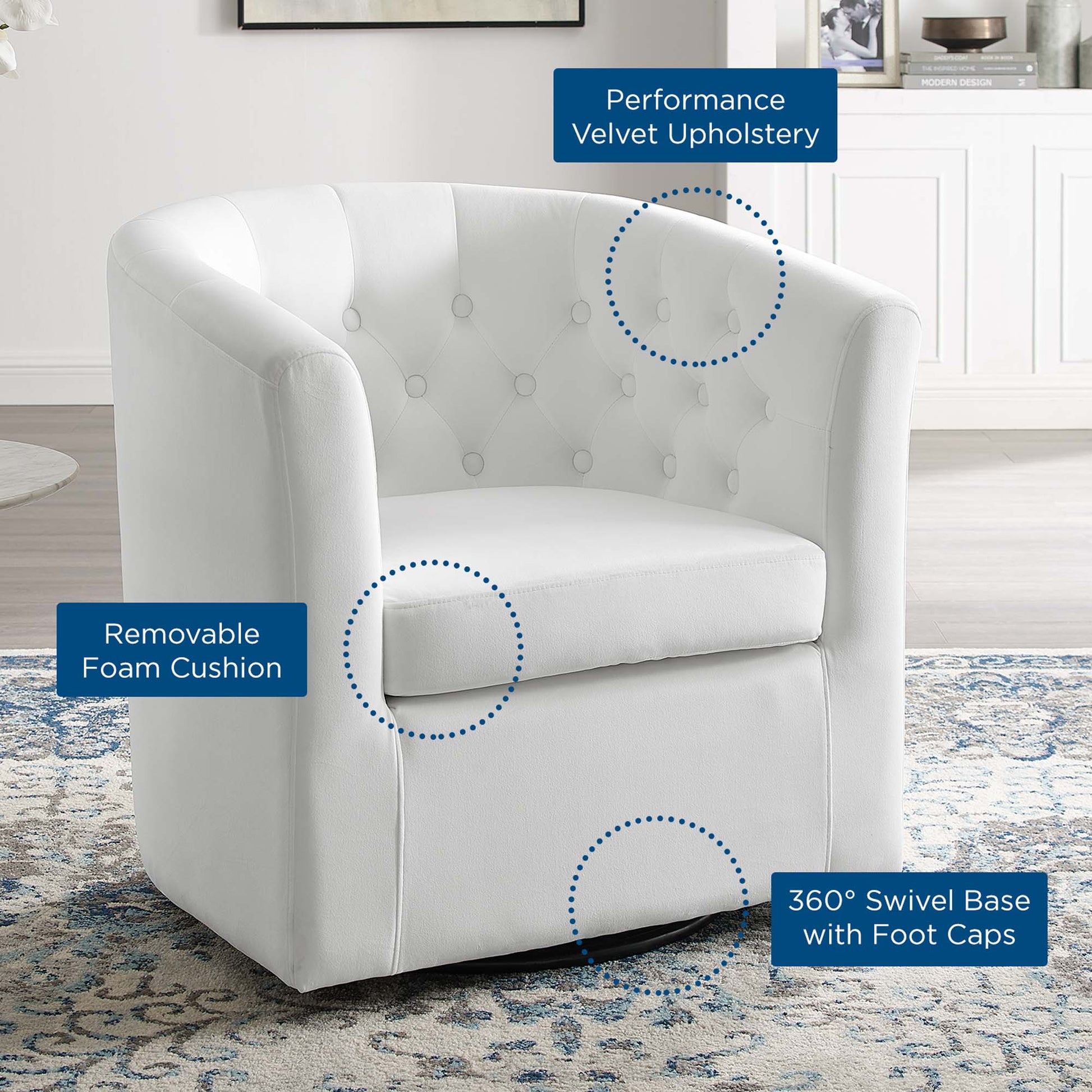 Prospect Tufted Performance Velvet Swivel Armchair