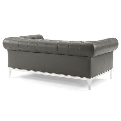 Idyll Tufted Upholstered Leather Loveseat and Armchair