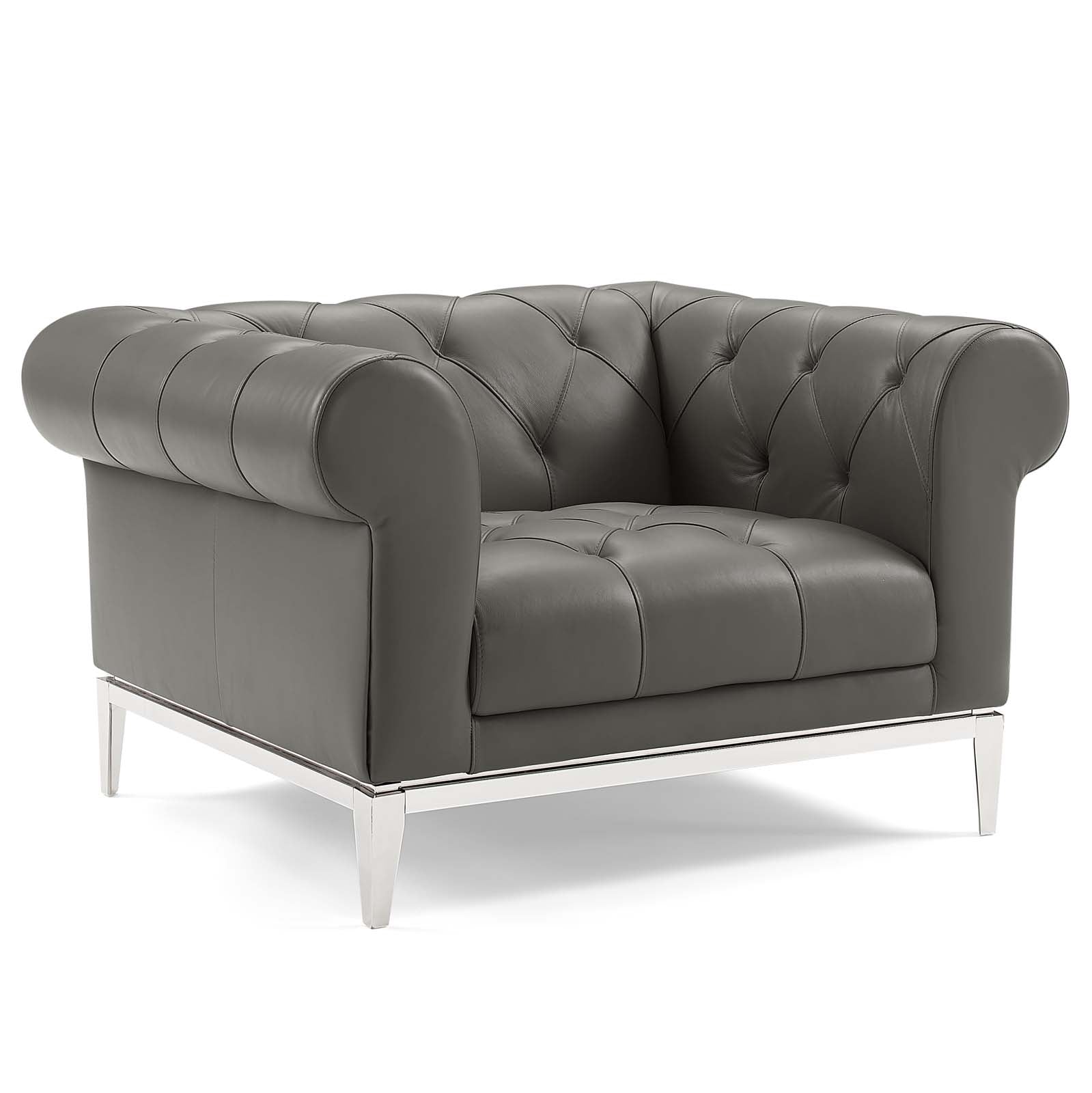 Idyll Tufted Upholstered Leather Loveseat and Armchair