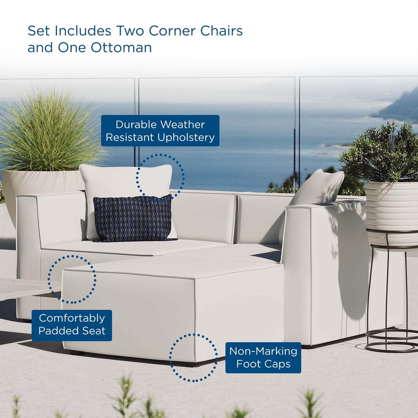 Saybrook Outdoor Patio Upholstered Loveseat and Ottoman Set