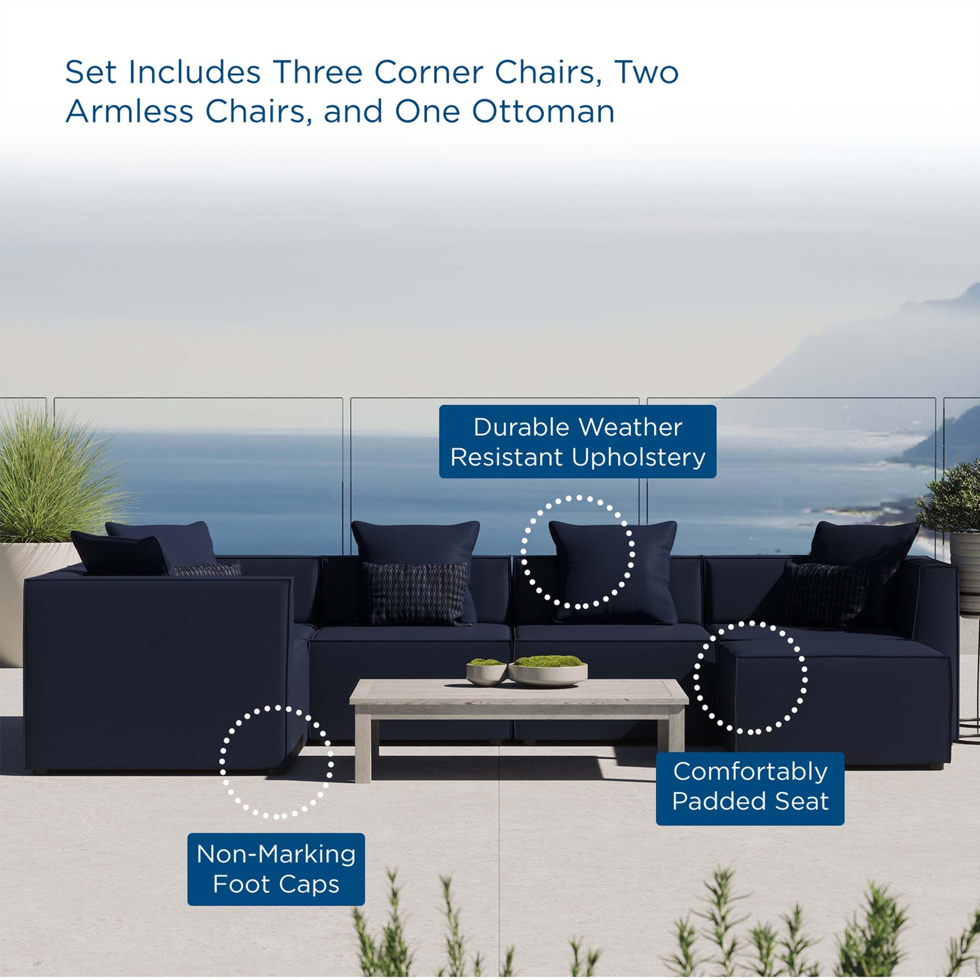 Saybrook Outdoor Patio Upholstered 6-Piece Sectional Sofa