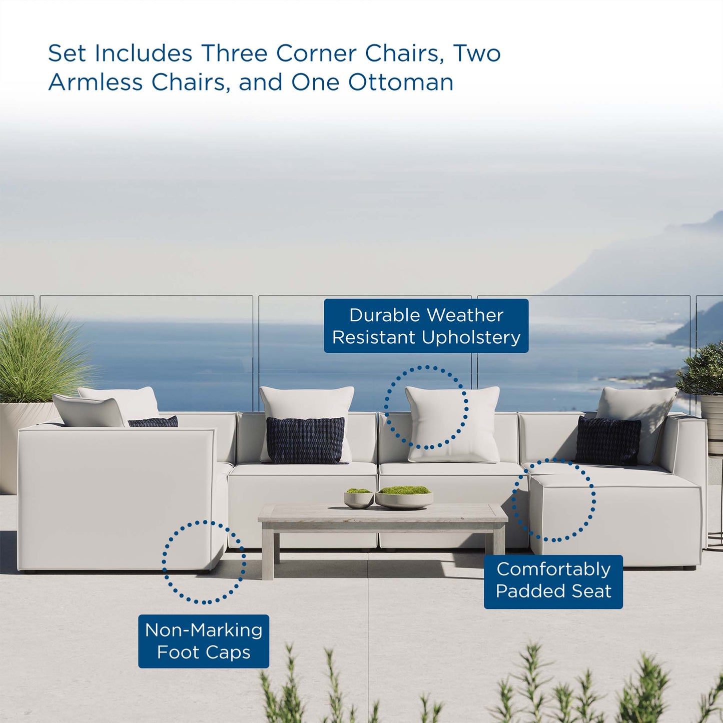 Saybrook Outdoor Patio Upholstered 6-Piece Sectional Sofa