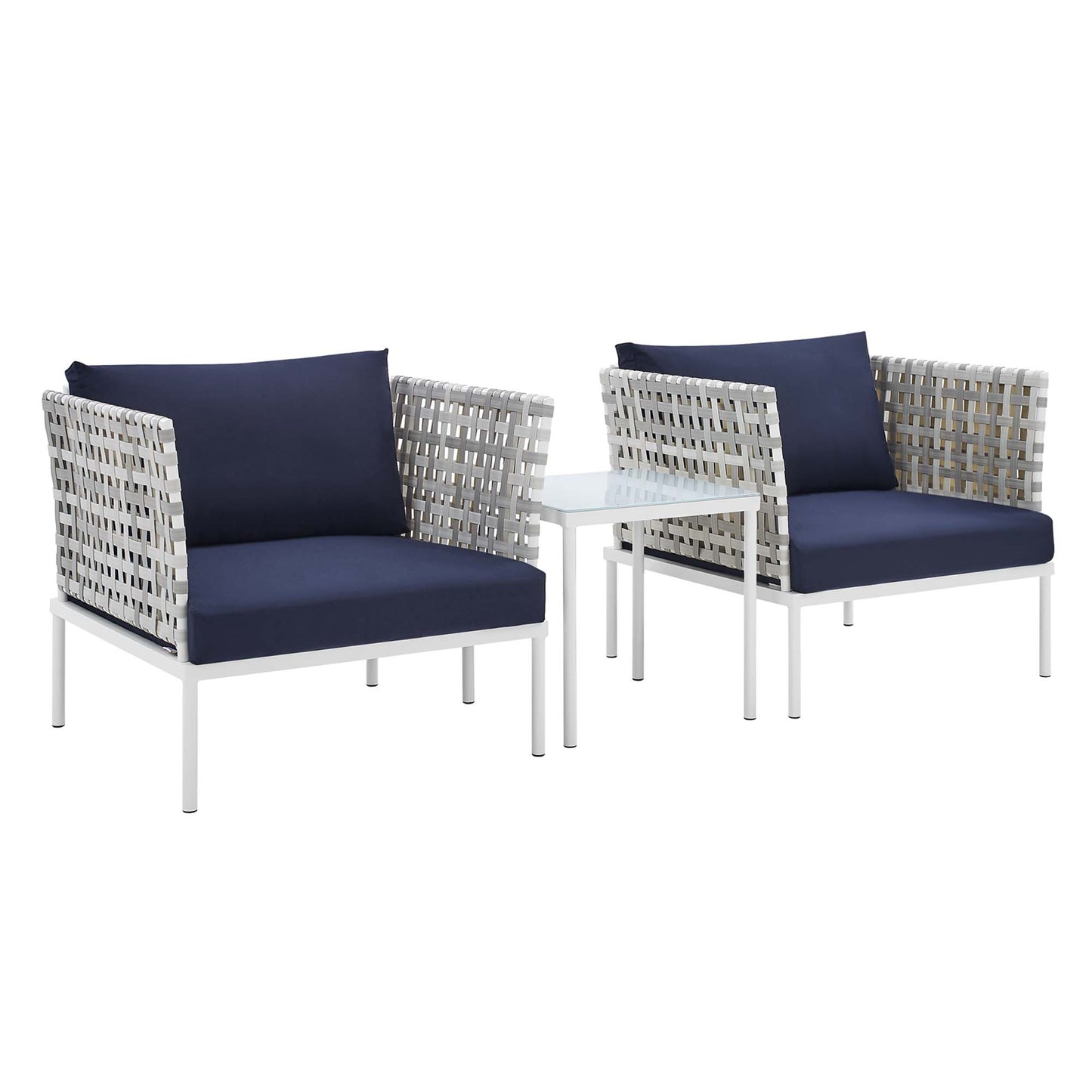 Harmony 3-Piece Sunbrella® Basket Weave Outdoor Patio Aluminum Seating Set