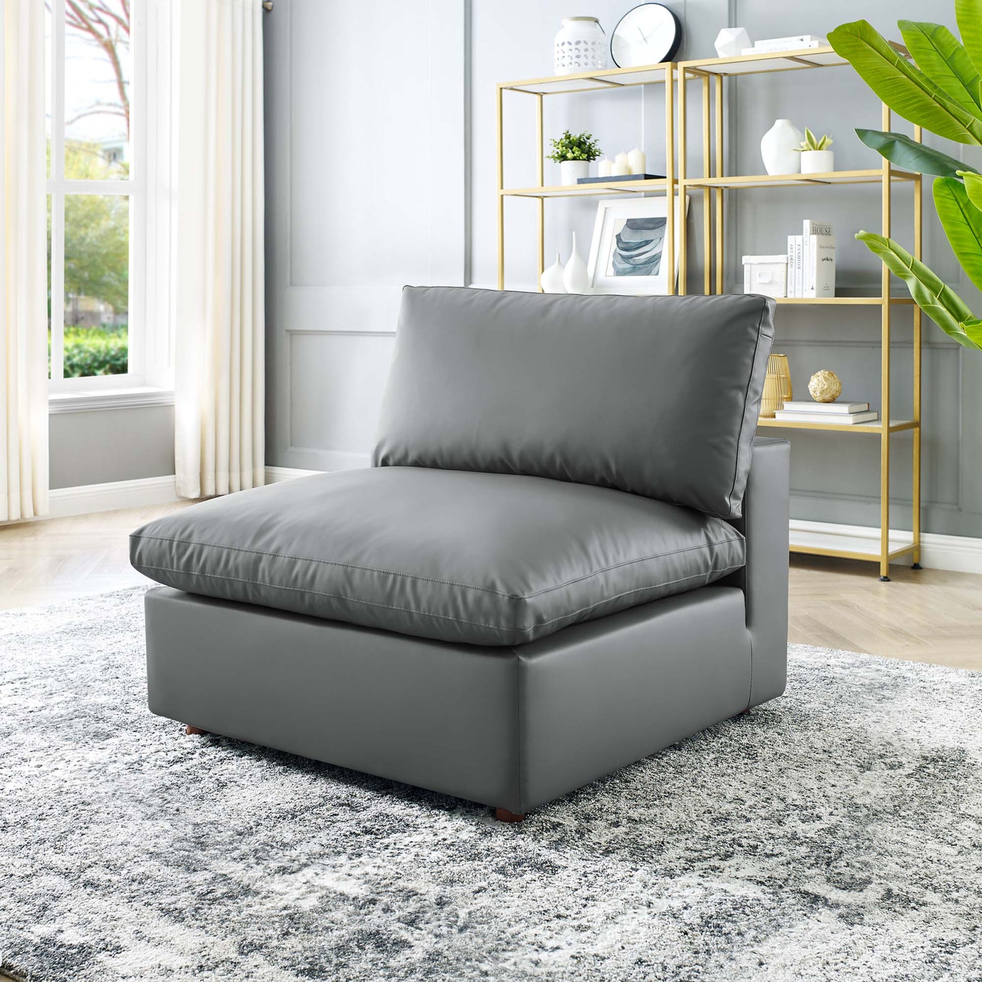 Commix Down Filled Overstuffed Vegan Leather Armless Chair