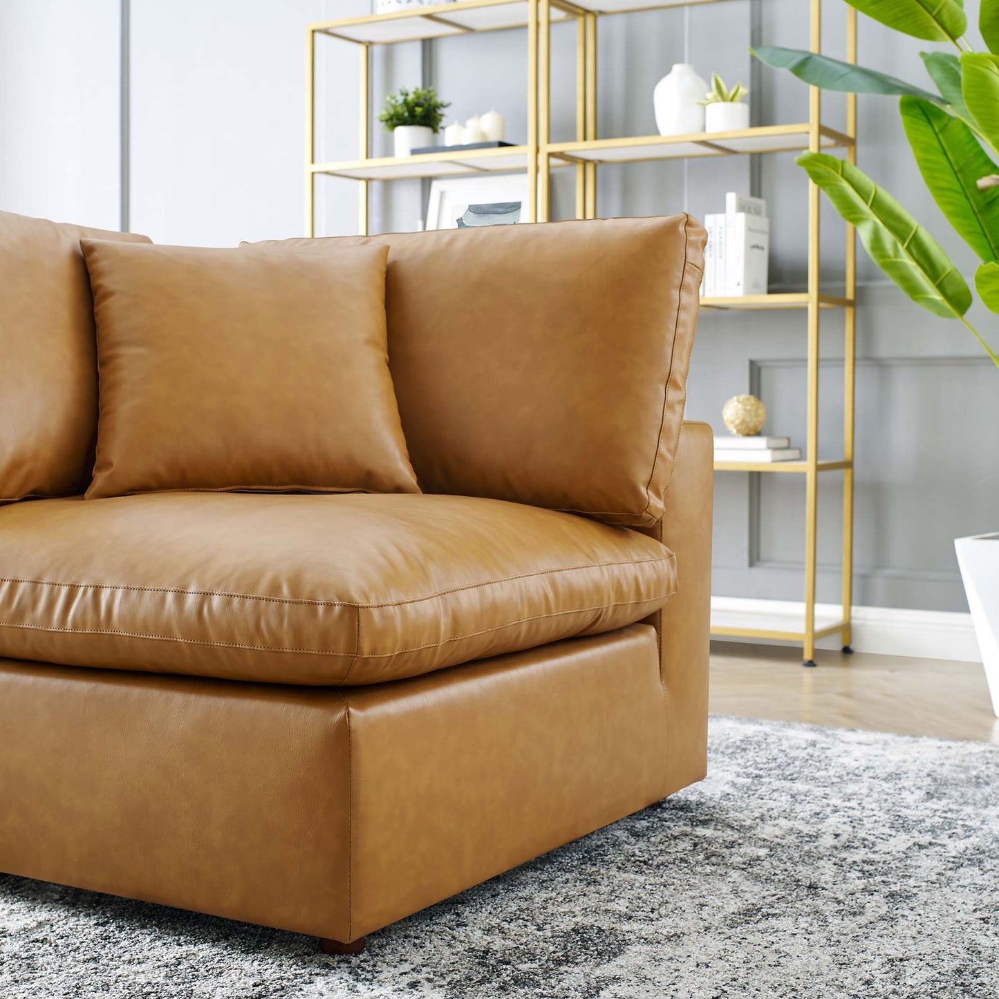 Commix Down Filled Overstuffed Vegan Leather Corner Chair