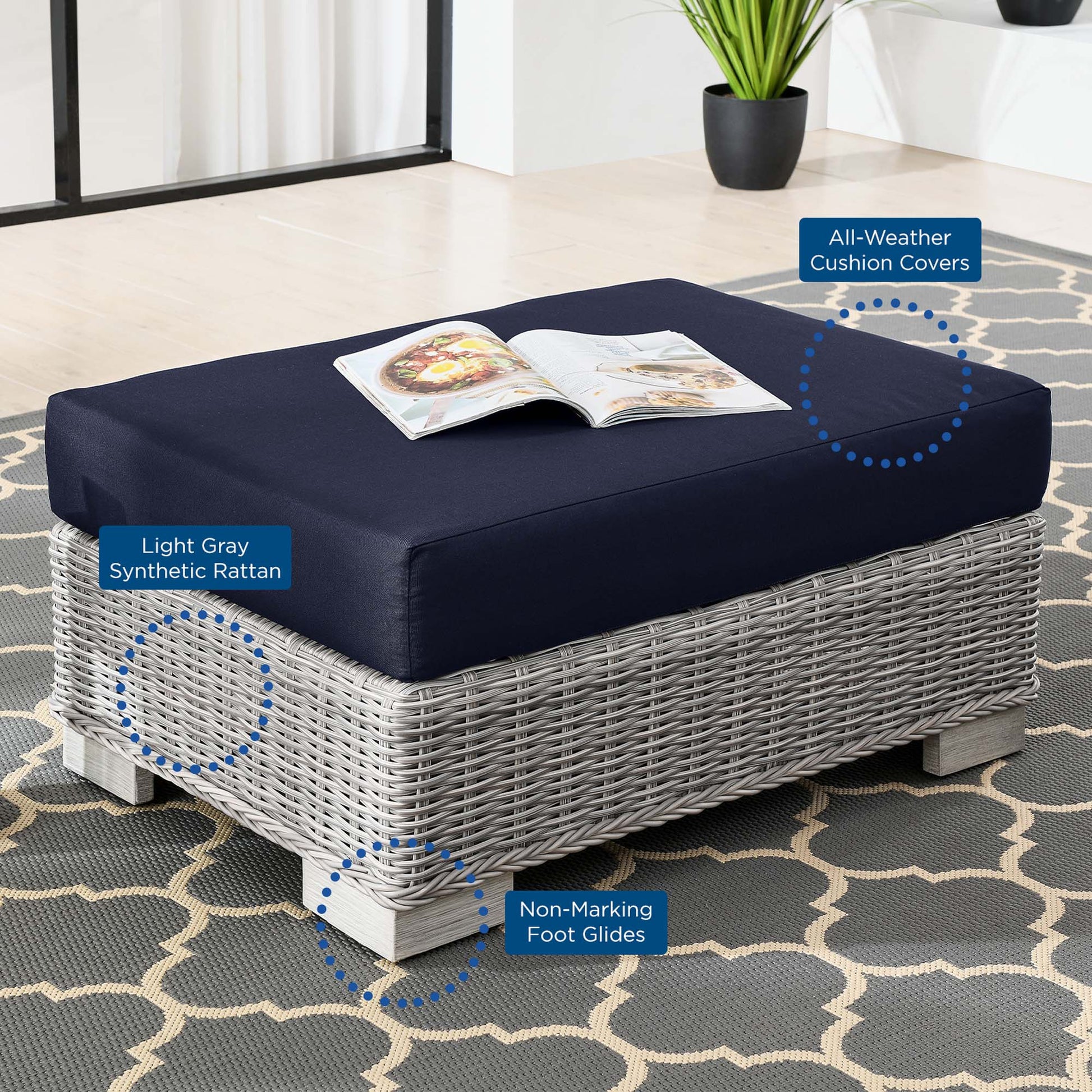 Conway Outdoor Patio Wicker Rattan Ottoman