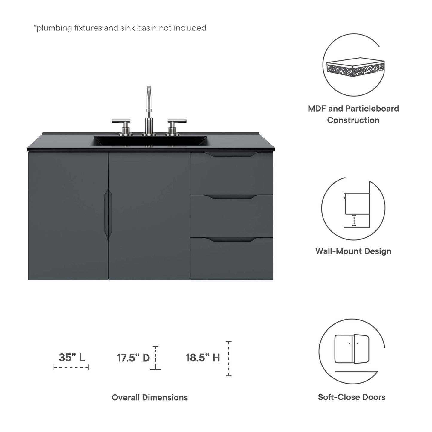 Vitality 36" Bathroom Vanity Cabinet (Sink Basin Not Included)