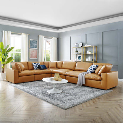 Commix Down Filled Overstuffed Vegan Leather 6-Piece Sectional Sofa