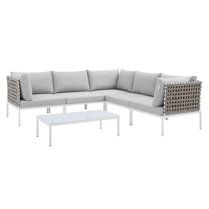 Harmony 6-Piece Sunbrella® Basket Weave Outdoor Patio Aluminum Sectional Sofa Set