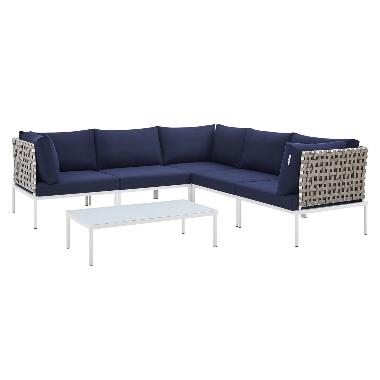 Harmony 6-Piece Sunbrella® Basket Weave Outdoor Patio Aluminum Sectional Sofa Set