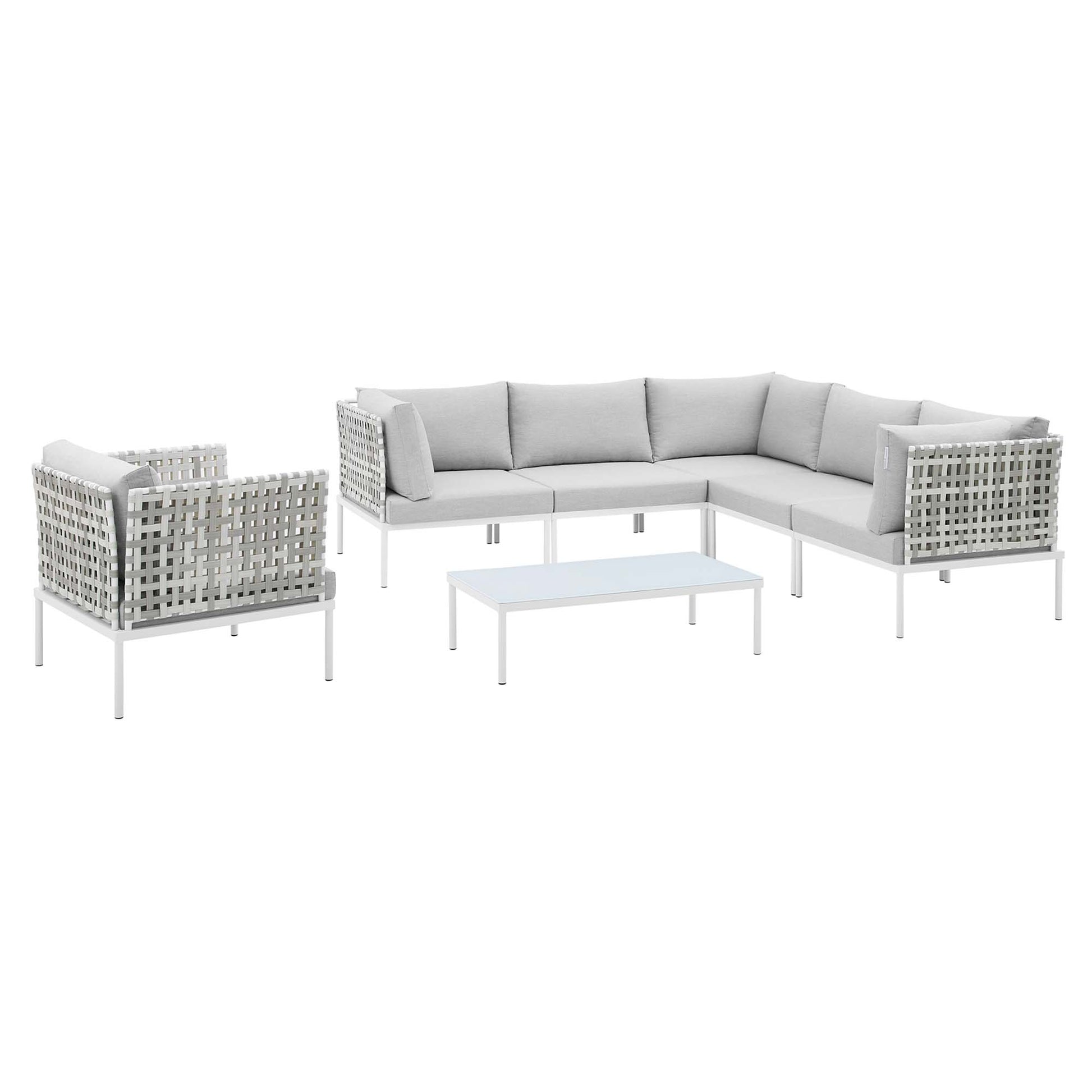 Harmony 7-Piece Sunbrella® Basket Weave Outdoor Patio Aluminum Sectional Sofa Set