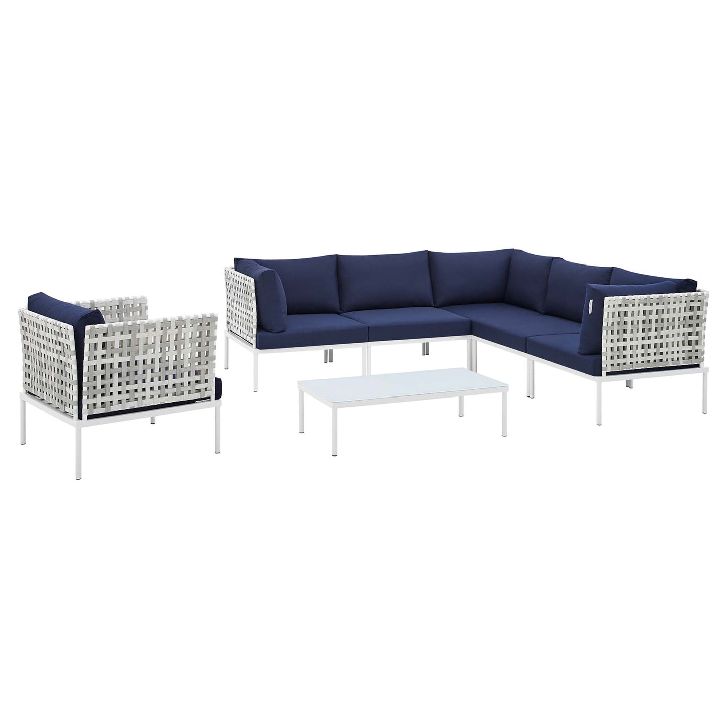 Harmony 7-Piece Sunbrella® Basket Weave Outdoor Patio Aluminum Sectional Sofa Set