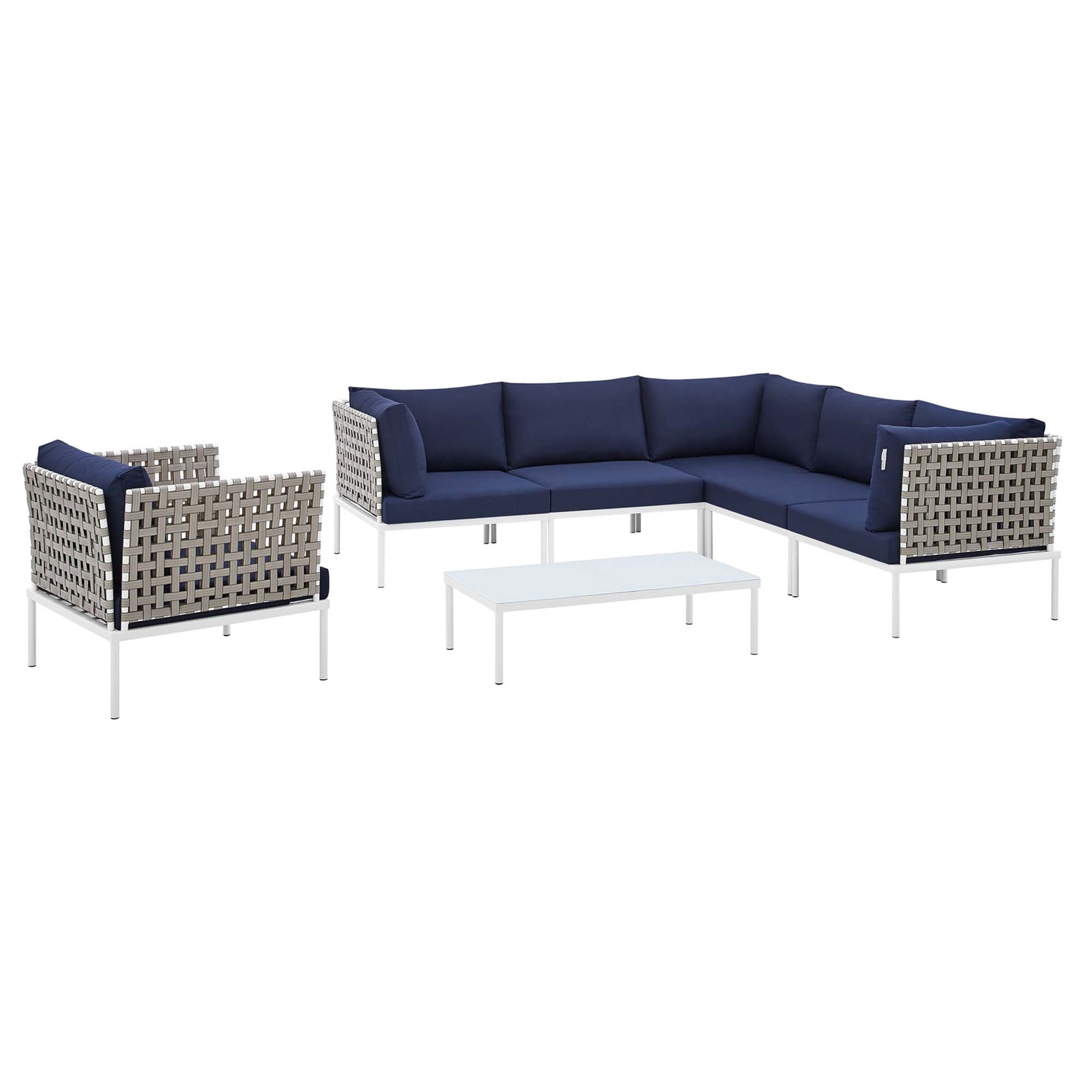 Harmony 7-Piece Sunbrella® Basket Weave Outdoor Patio Aluminum Sectional Sofa Set