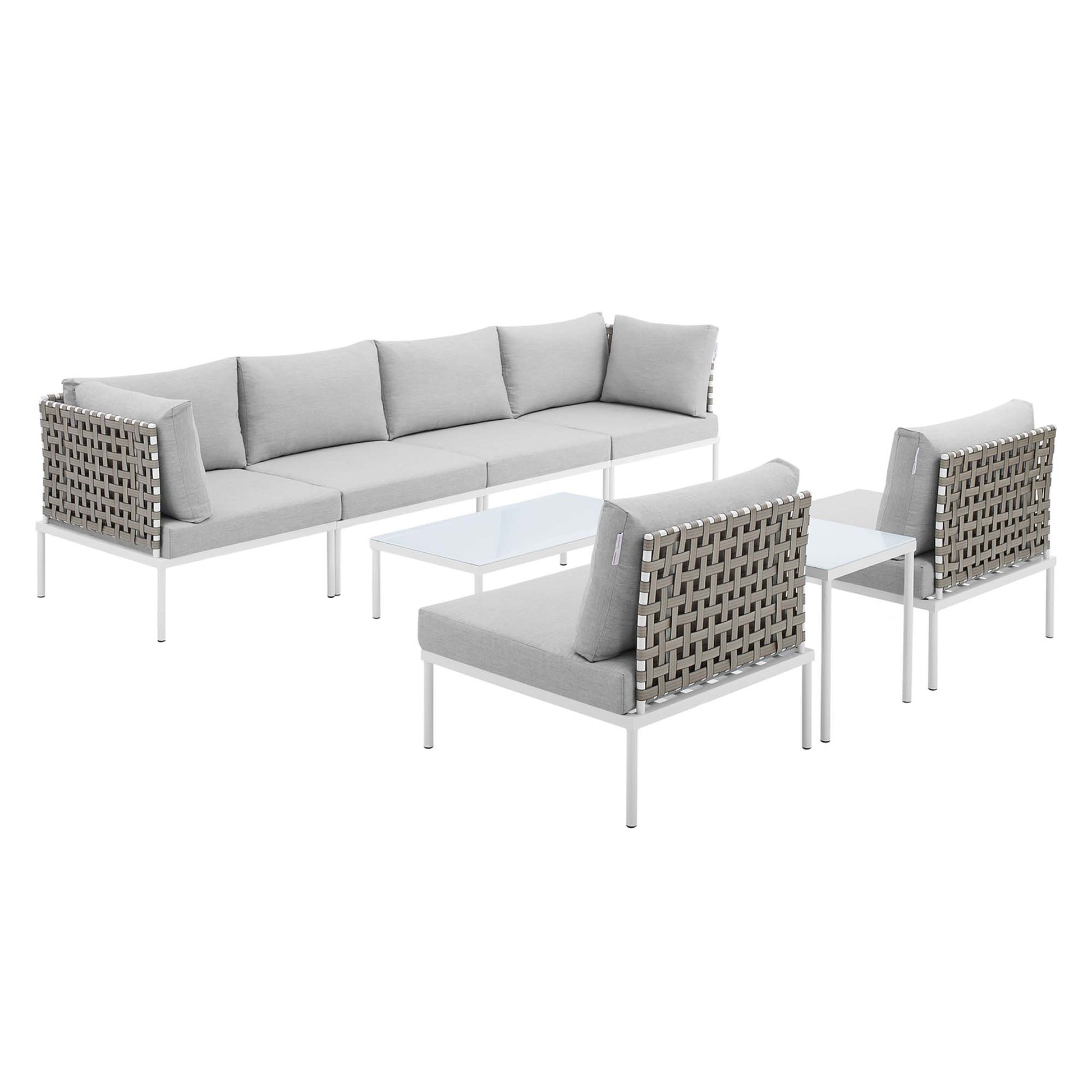 Harmony 8-Piece Sunbrella® Basket Weave Outdoor Patio Aluminum Sectional Sofa Set