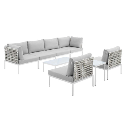 Harmony 8-Piece Sunbrella® Basket Weave Outdoor Patio Aluminum Sectional Sofa Set