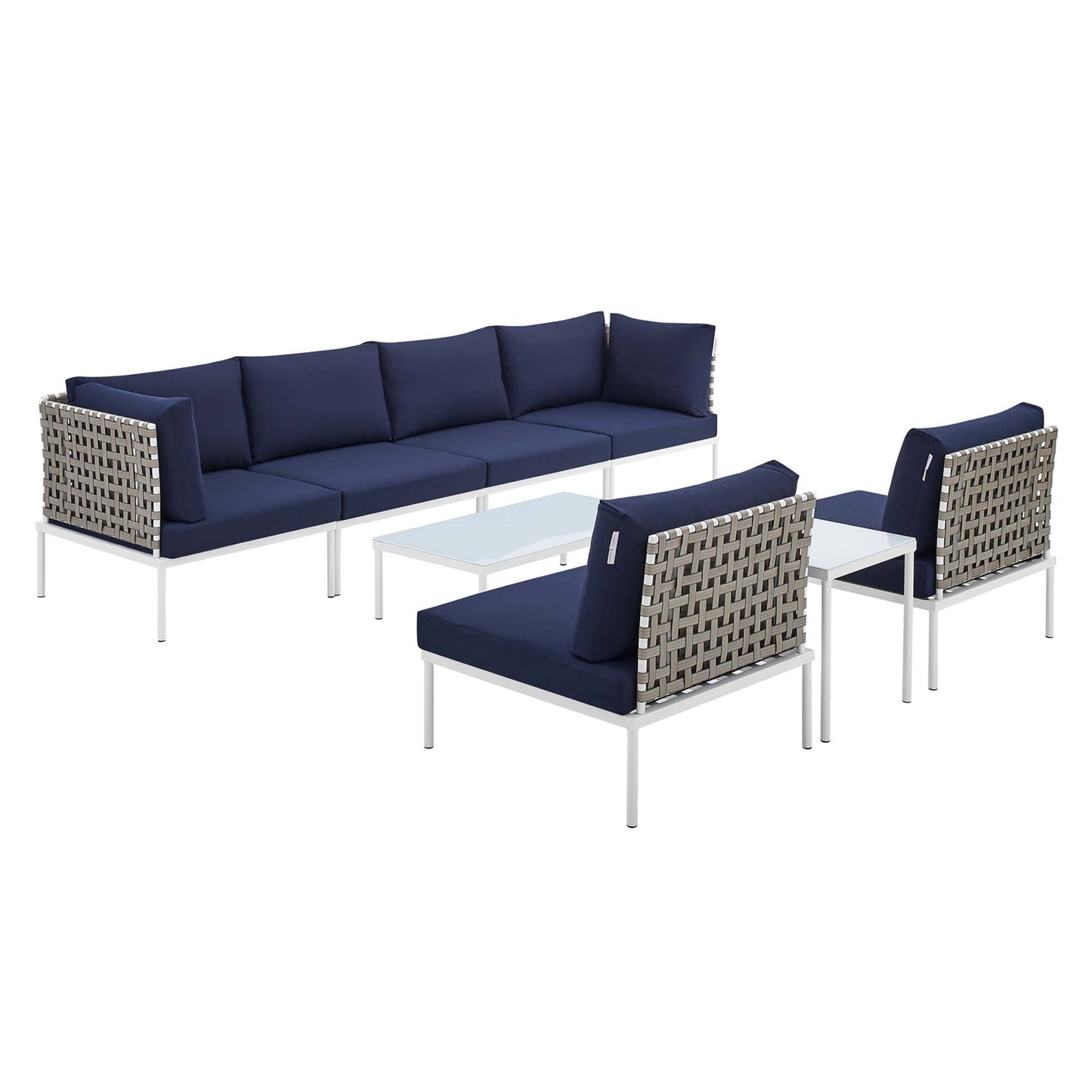 Harmony 8-Piece Sunbrella® Basket Weave Outdoor Patio Aluminum Sectional Sofa Set