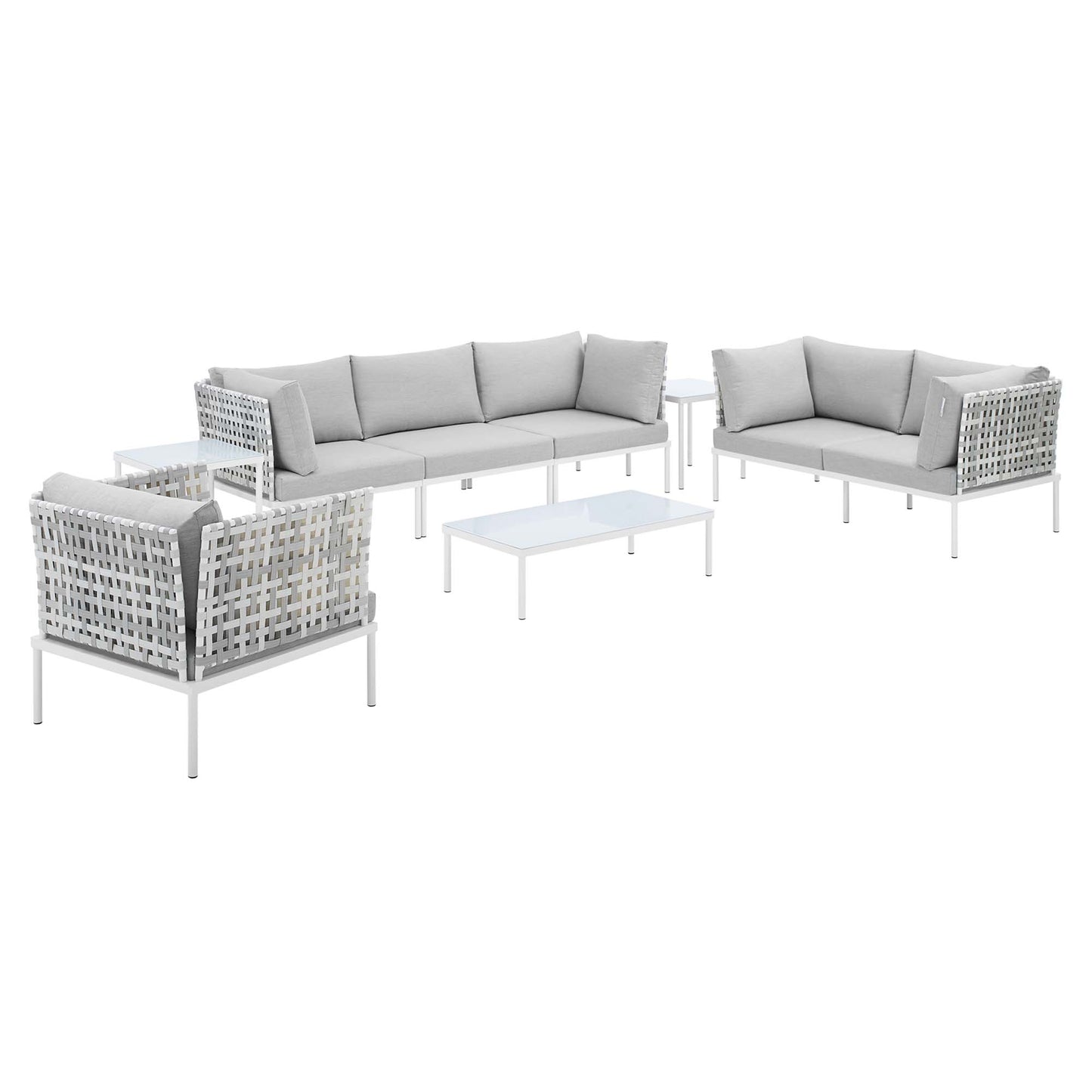 Harmony 8-Piece Sunbrella® Basket Weave Outdoor Patio Aluminum Seating Set