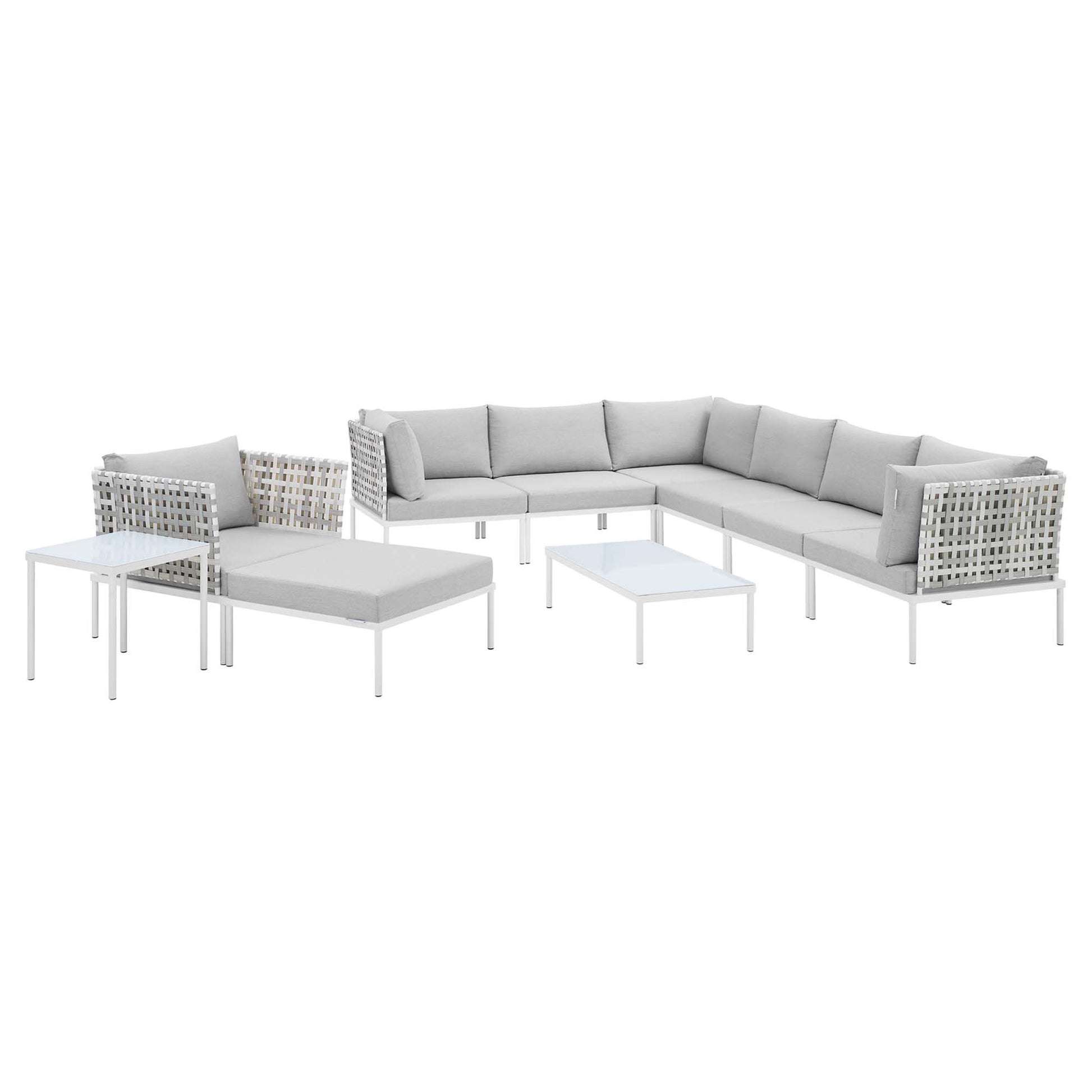 Harmony 10-Piece Sunbrella® Basket Weave Outdoor Patio Aluminum Sectional Sofa Set