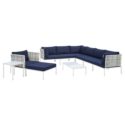 Harmony 10-Piece Sunbrella® Basket Weave Outdoor Patio Aluminum Sectional Sofa Set