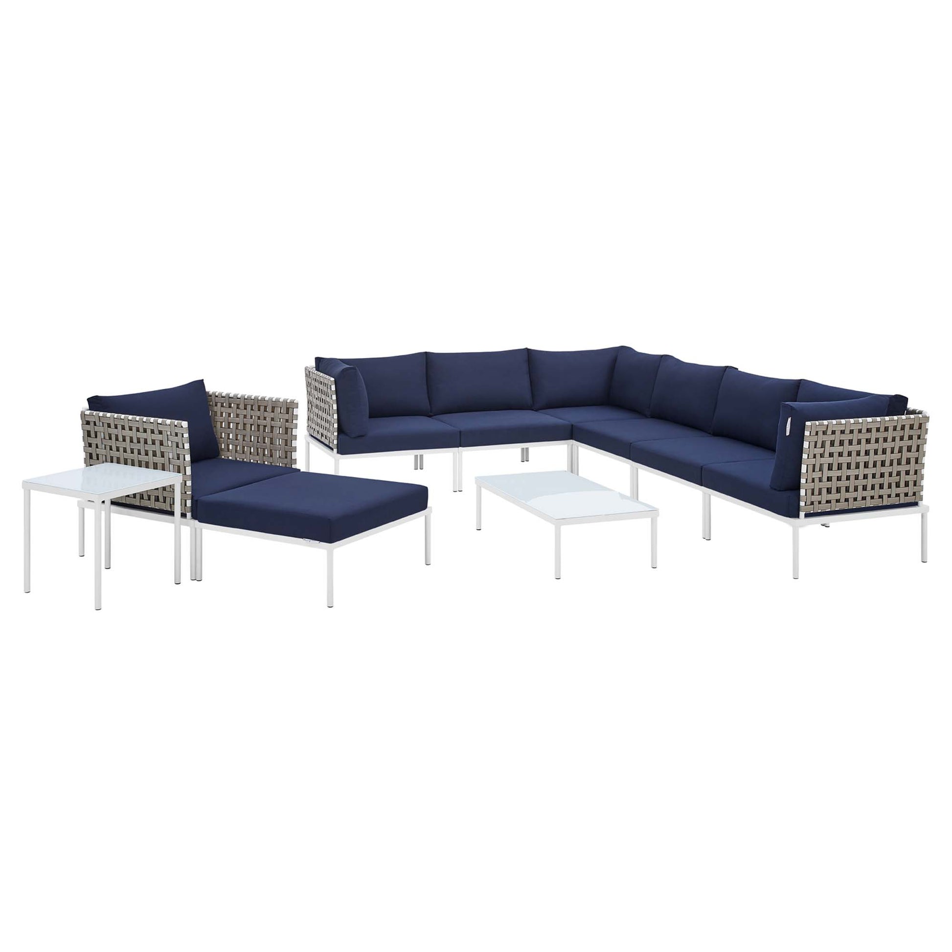 Harmony 10-Piece Sunbrella® Basket Weave Outdoor Patio Aluminum Sectional Sofa Set