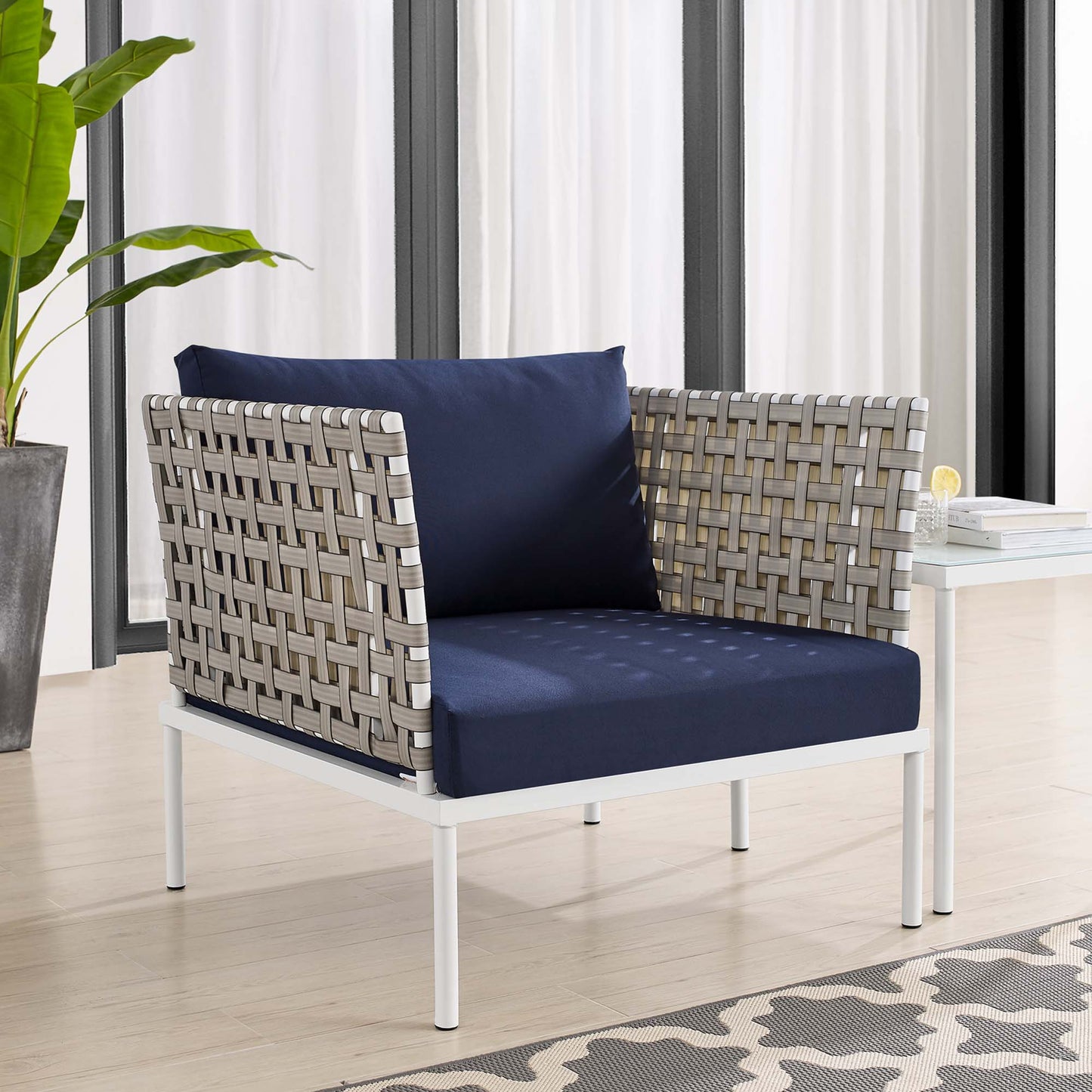 Harmony Sunbrella® Basket Weave Outdoor Patio Aluminum Armchair