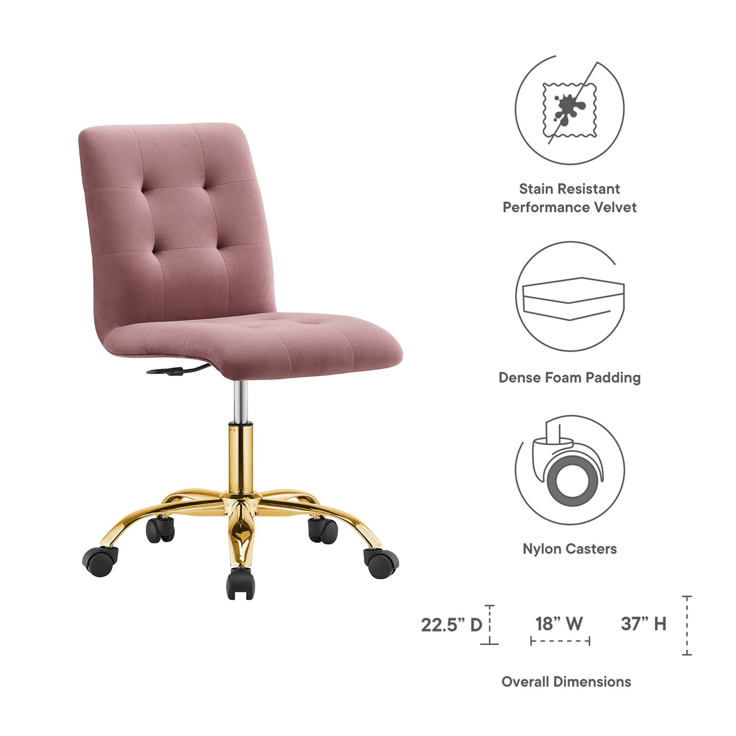 Prim Armless Performance Velvet Office Chair