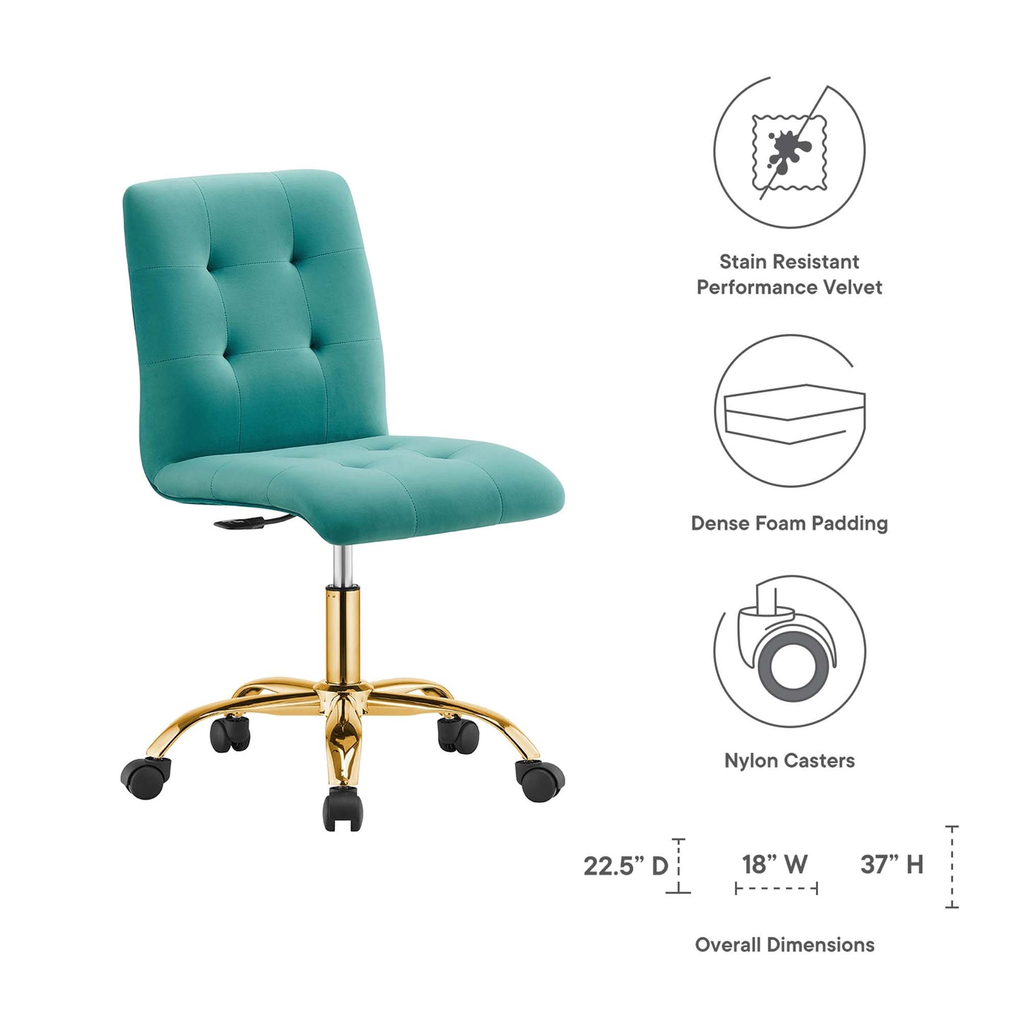 Prim Armless Performance Velvet Office Chair