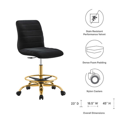 Ripple Armless Performance Velvet Drafting Chair