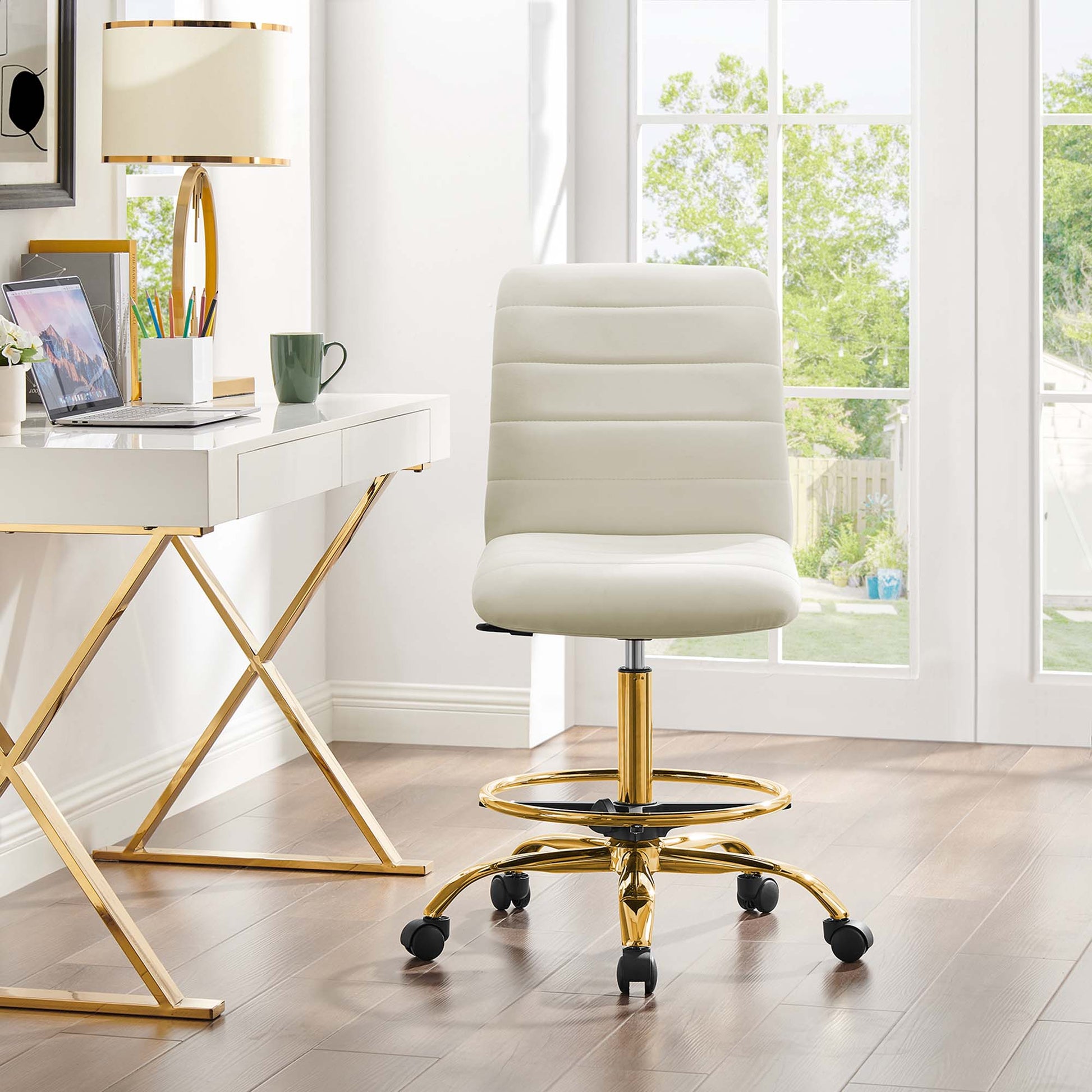 Ripple Armless Performance Velvet Drafting Chair