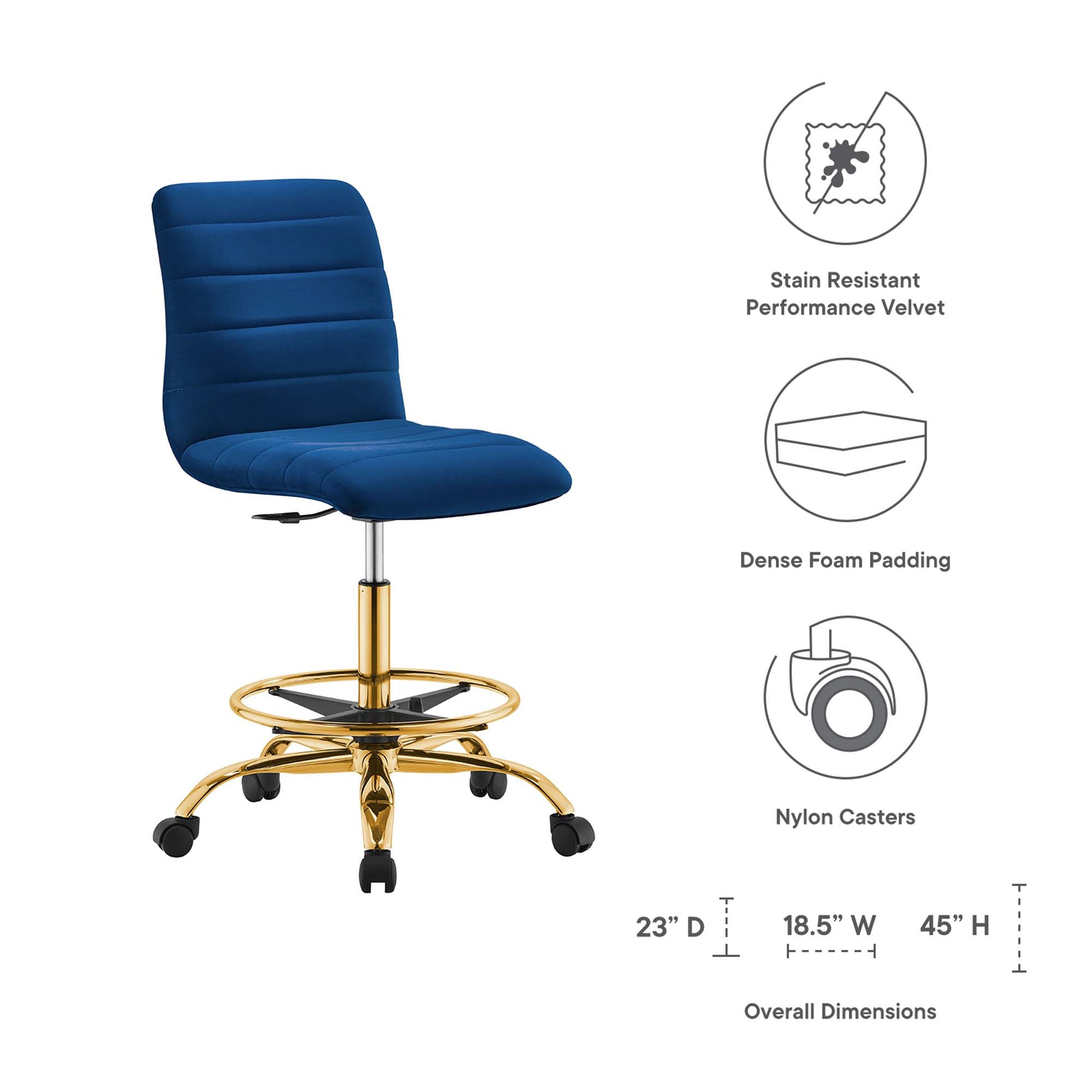 Ripple Armless Performance Velvet Drafting Chair