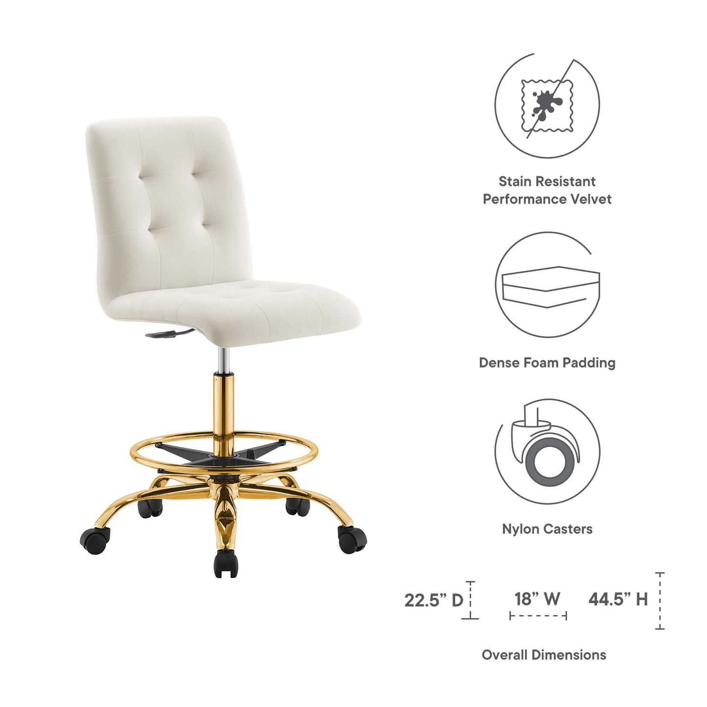 Prim Armless Performance Velvet Drafting Chair