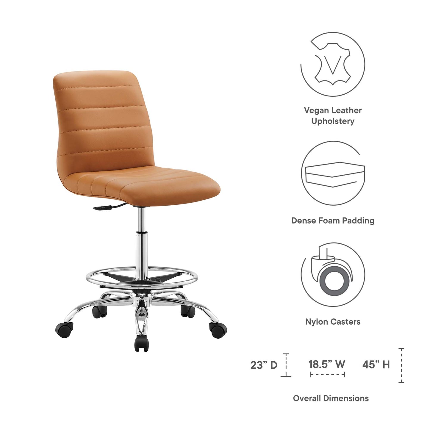 Ripple Armless Vegan Leather Drafting Chair