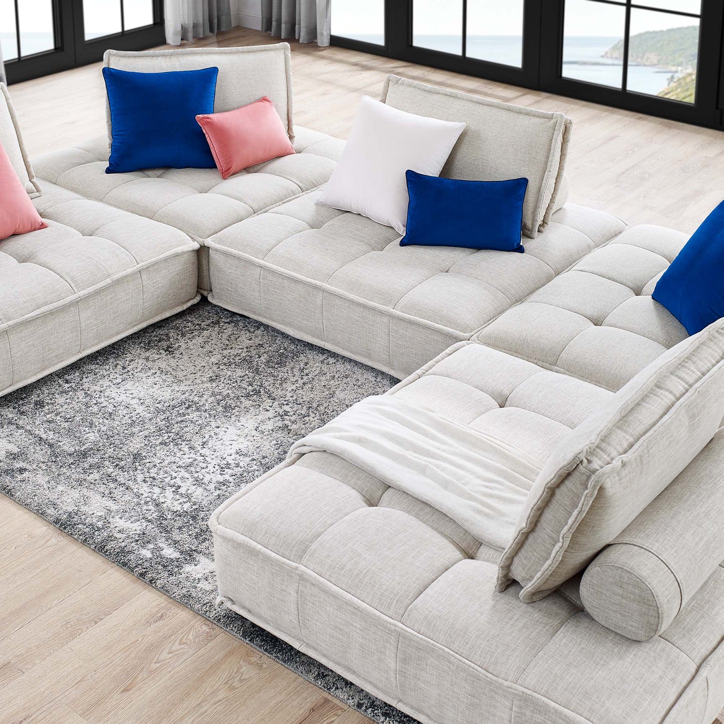 Saunter Tufted Fabric Fabric 5-Piece Sectional Sofa