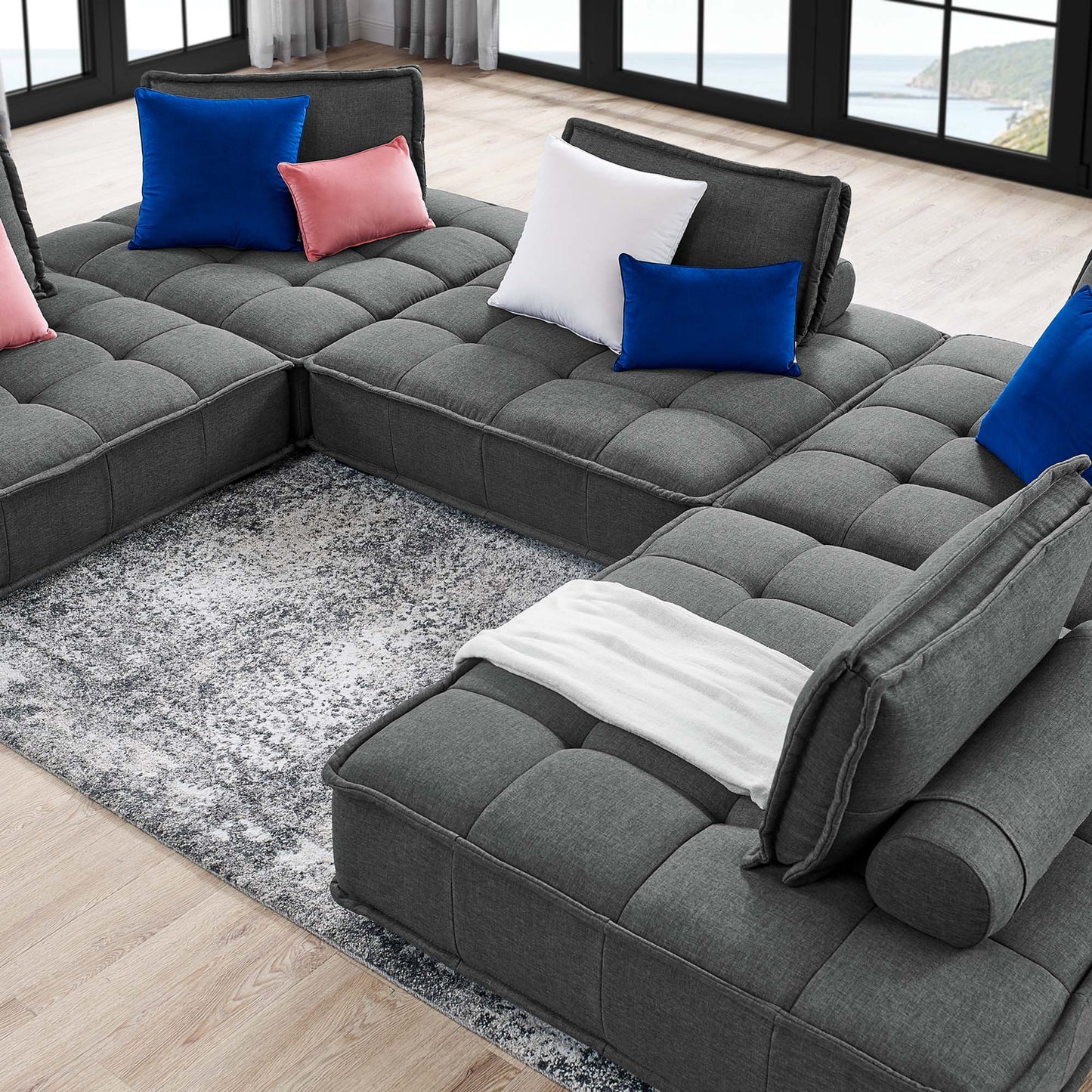 Saunter Tufted Fabric Fabric 5-Piece Sectional Sofa