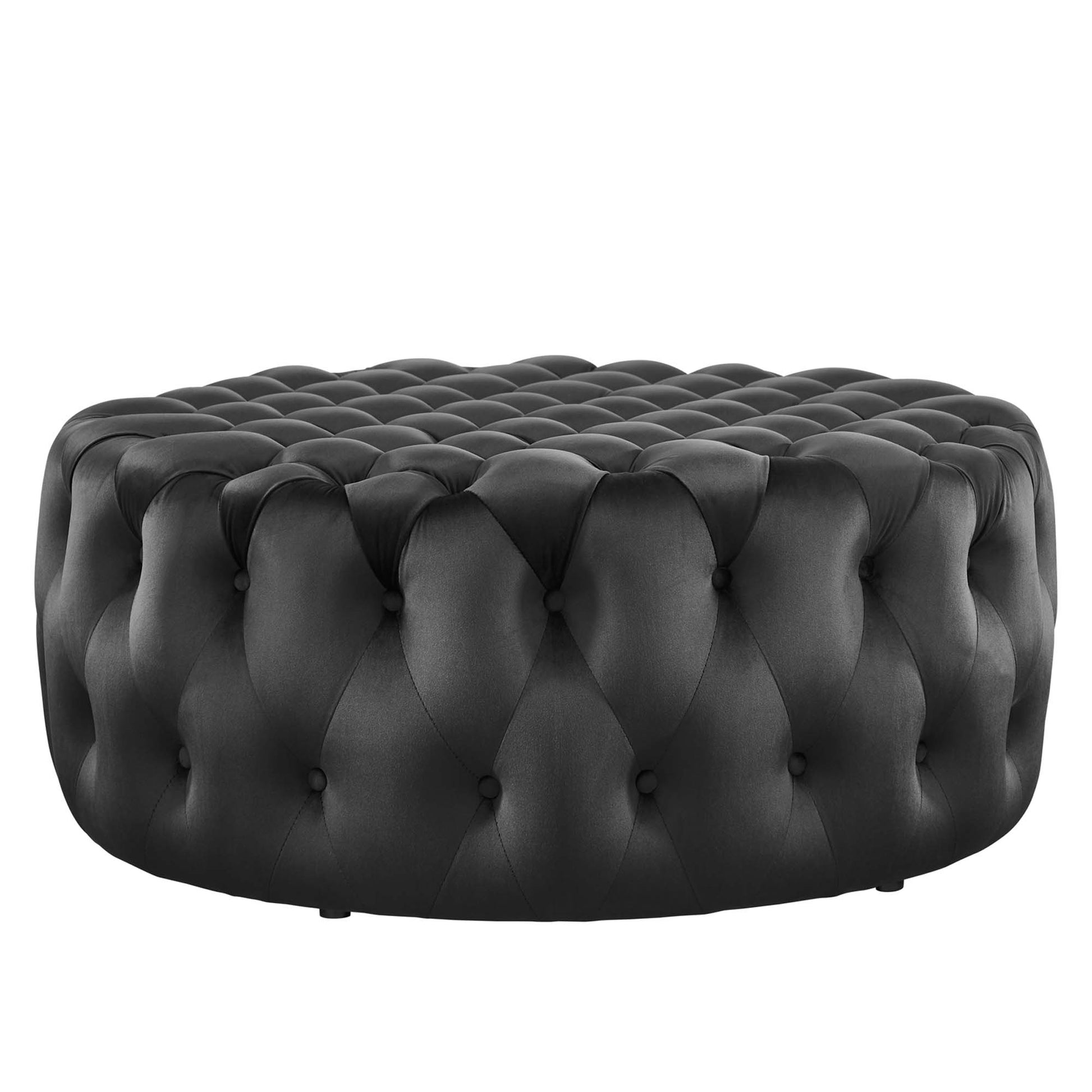 Amour Tufted Button Large Round Performance Velvet Ottoman