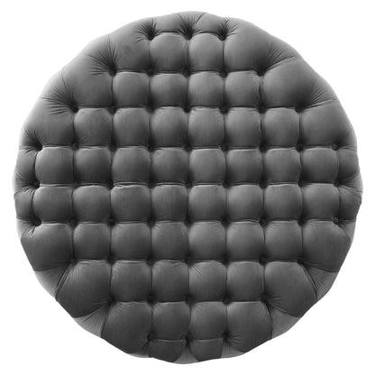 Amour Tufted Button Large Round Performance Velvet Ottoman