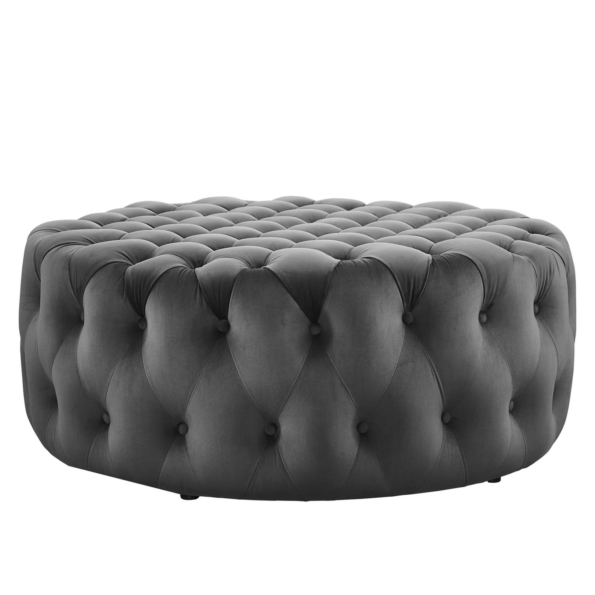 Amour Tufted Button Large Round Performance Velvet Ottoman