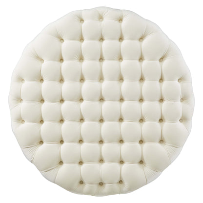 Amour Tufted Button Large Round Performance Velvet Ottoman