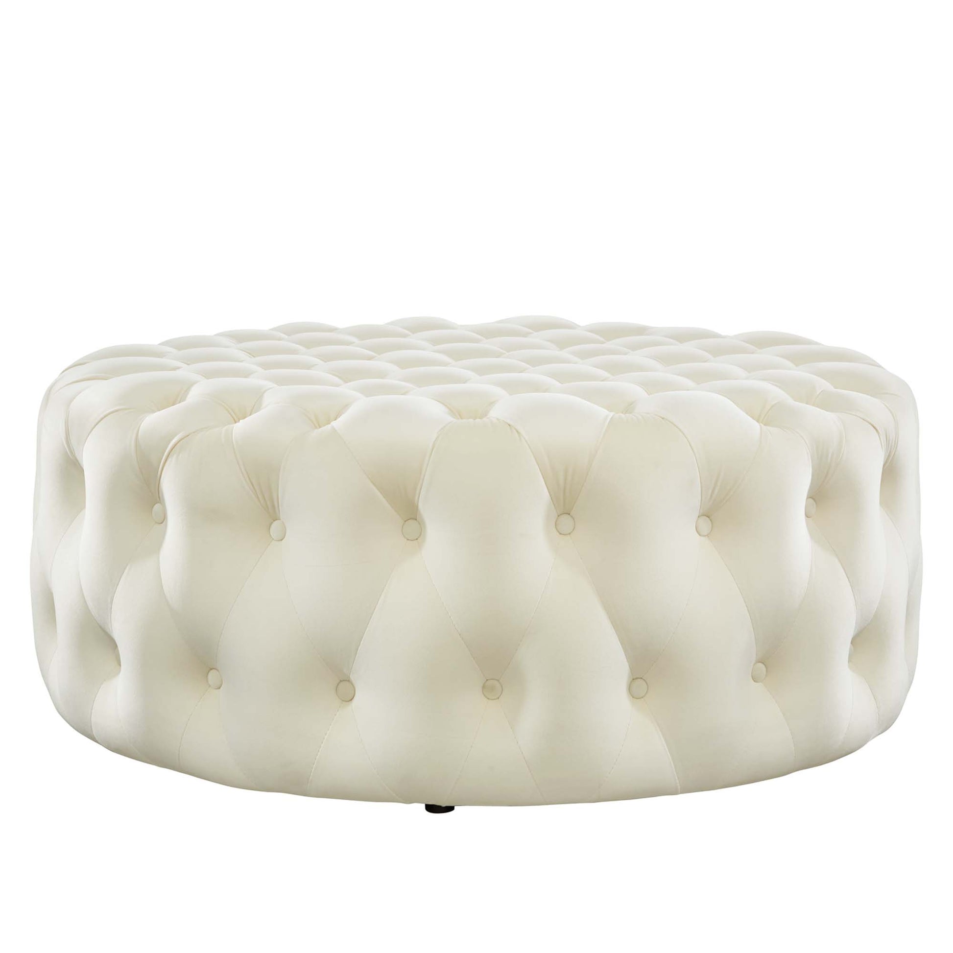 Amour Tufted Button Large Round Performance Velvet Ottoman