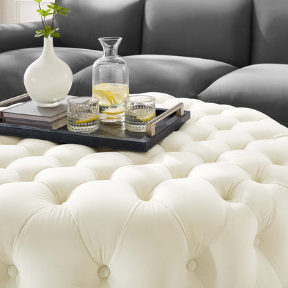 Amour Tufted Button Large Round Performance Velvet Ottoman