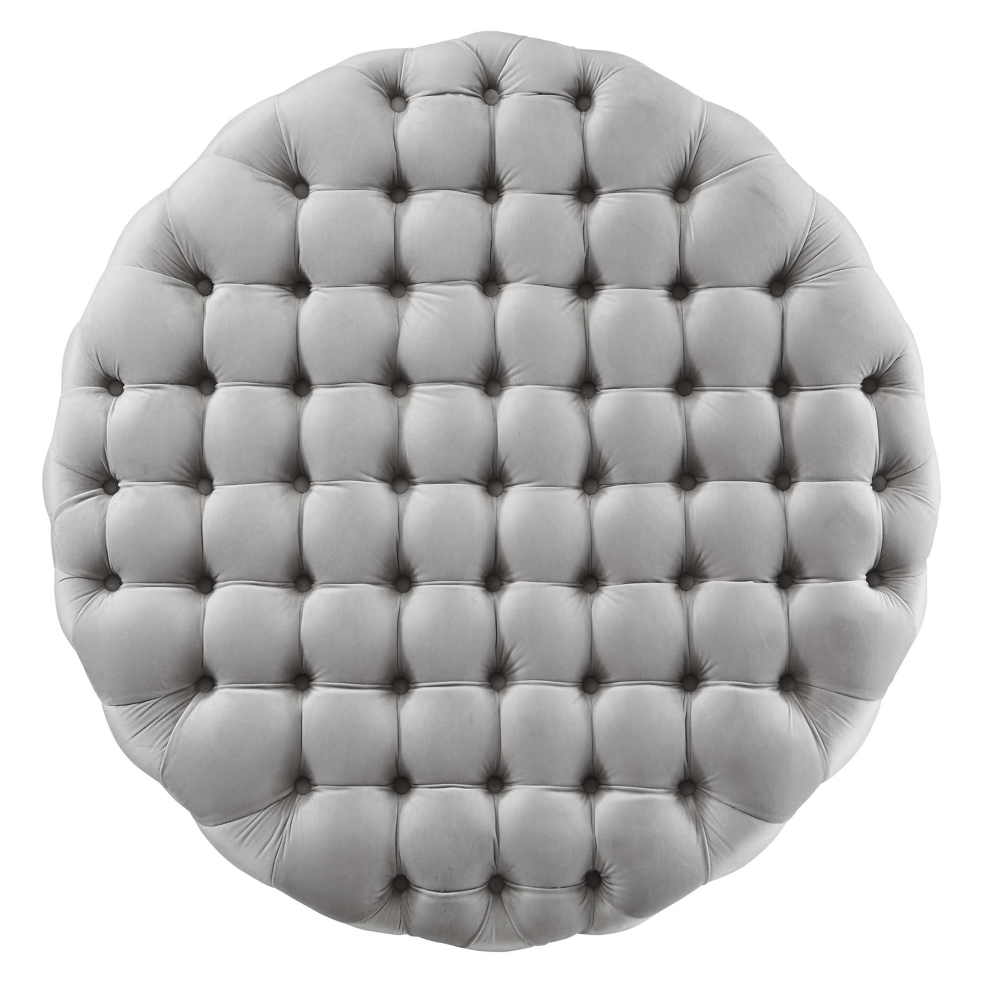 Amour Tufted Button Large Round Performance Velvet Ottoman