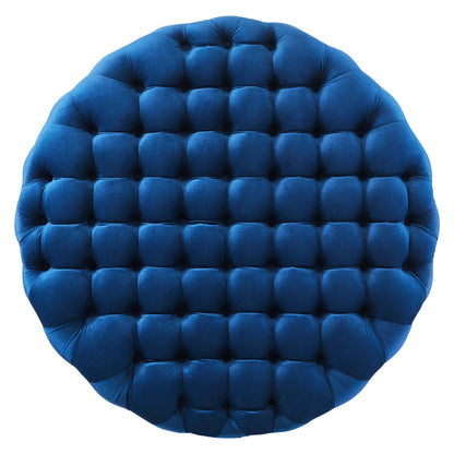 Amour Tufted Button Large Round Performance Velvet Ottoman