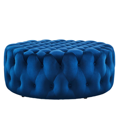 Amour Tufted Button Large Round Performance Velvet Ottoman