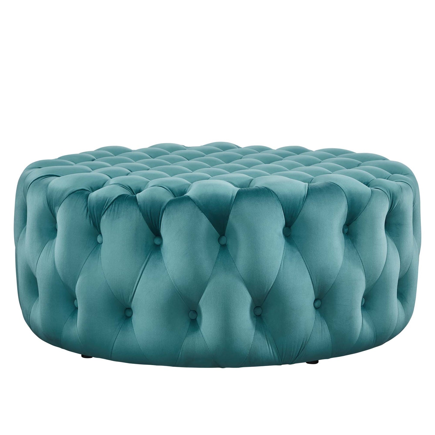 Amour Tufted Button Large Round Performance Velvet Ottoman